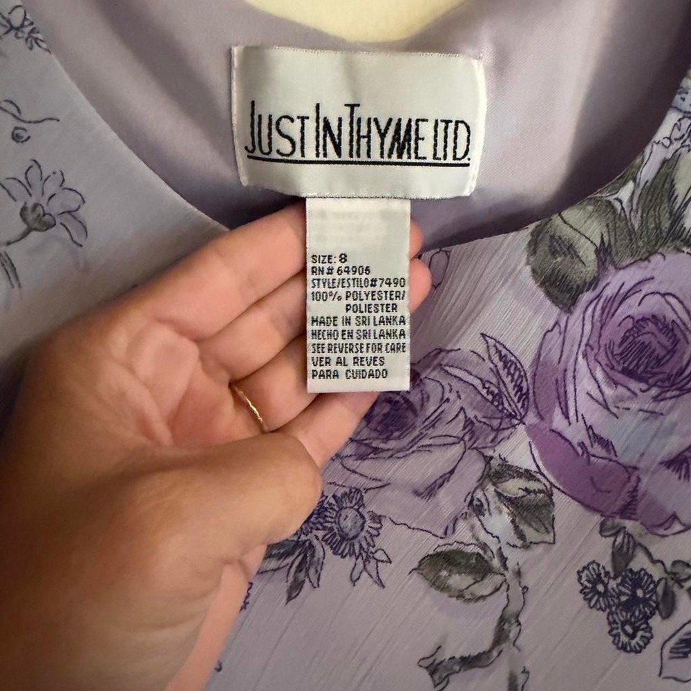 Vintage 90s Lavender Floral Chiffon Blouse Y2K Flutter Sleeve Top Sz Small - Picture 2 of 8